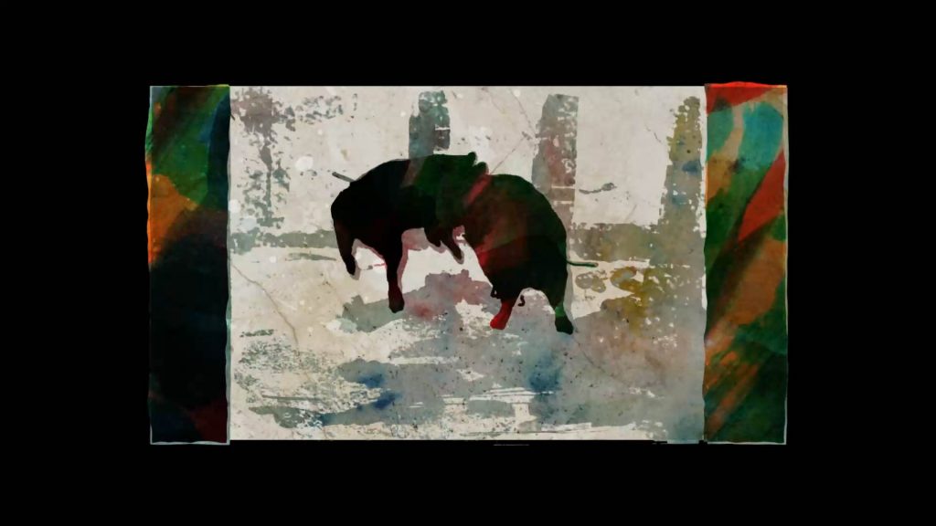 Pig Fight Rotoscope 9 watercolour grunge Poster